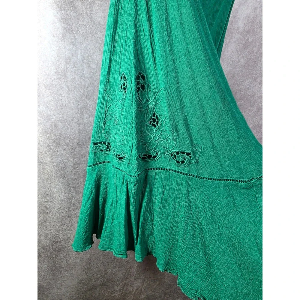 Intimately Free People Green Embroidered Halter Mini Dress Boho Eyelet Small‎
